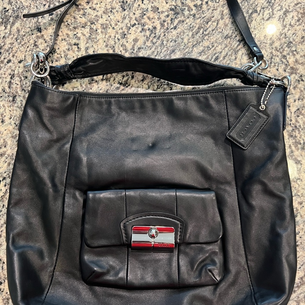Coach Black Leather Bag with Silver Clasp